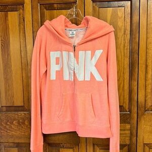 Pink Victoria’s Secret Hoodie Zippered Cotton Blend Sweatshirt Orange-White L